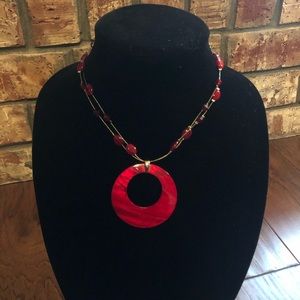 Red stone and shell necklace